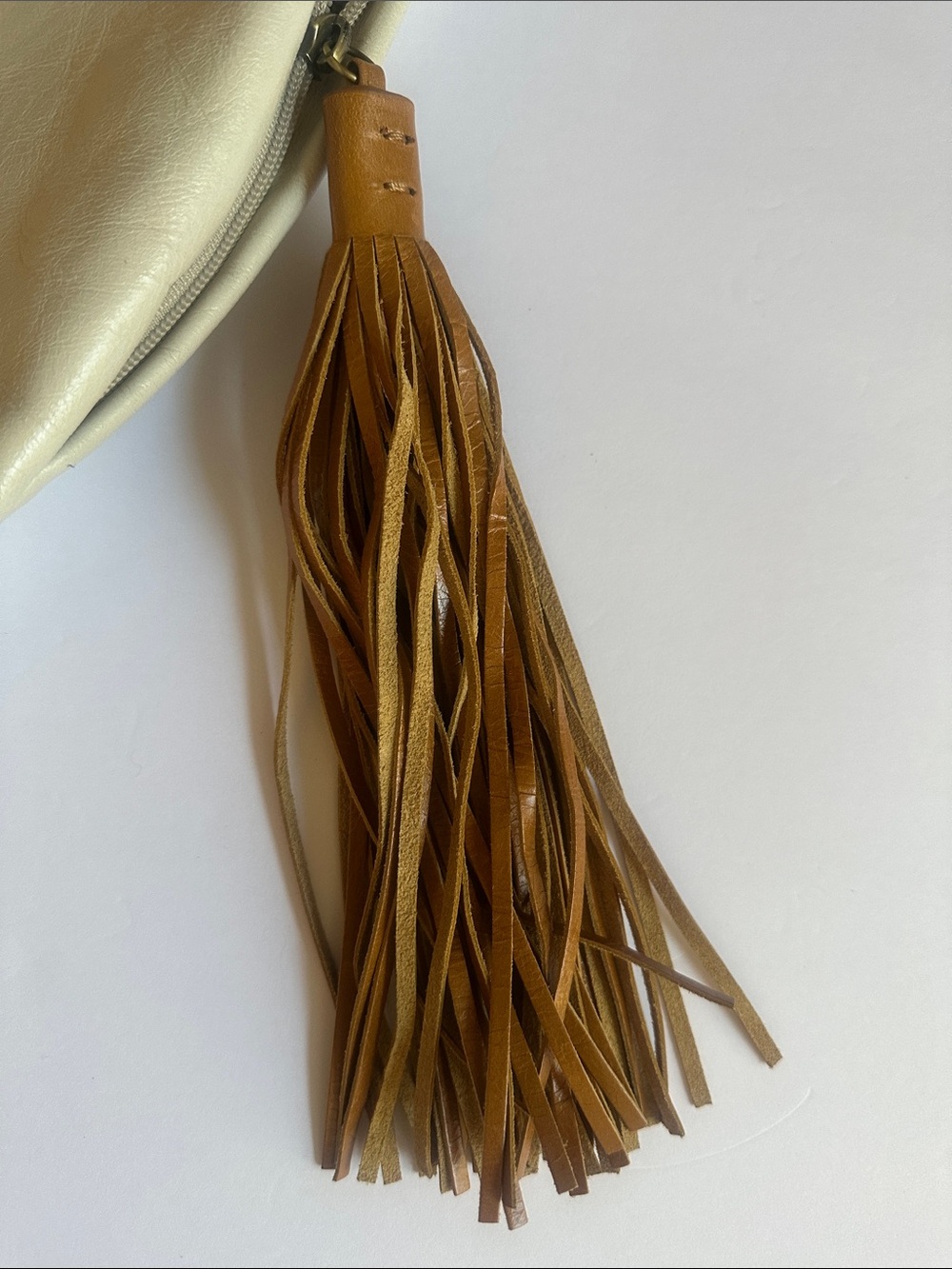 HOBO Cream Leather Hobo with Tassel Accent - Picture 9 of 9